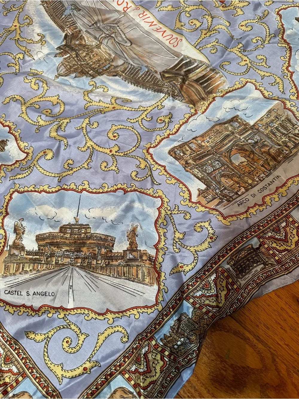 Vintage Souvenir di Roma Vatican City Scenic Acetate Scarf Italy 30x30